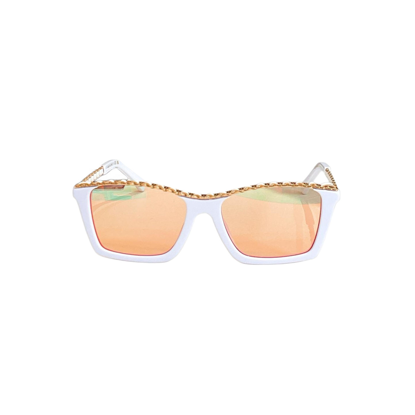 CHANEL square frame glasses white orange color SIZE 54口17-145