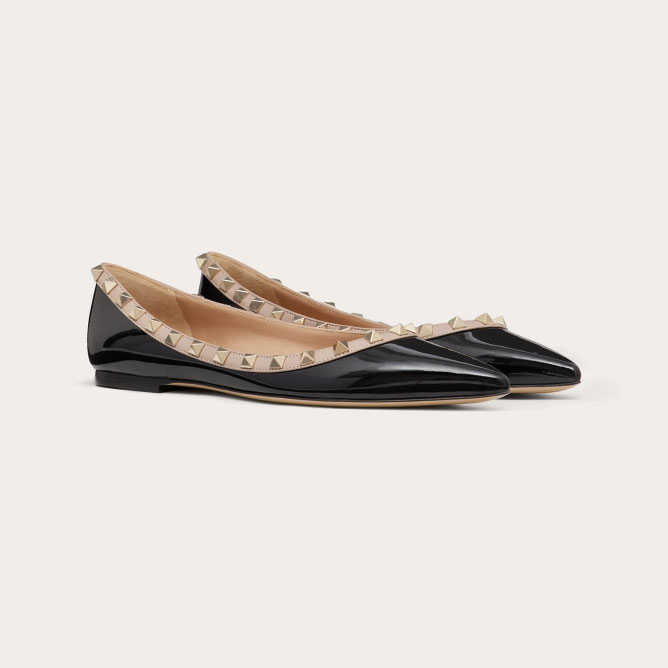 VALENTINO Patent studded Flat Shoes