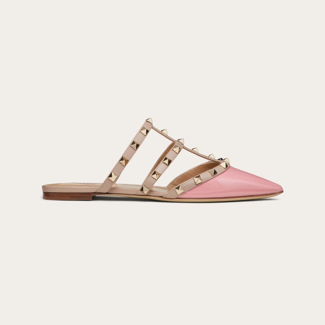 VALENTINO Pink patent leather studded Muller shoes