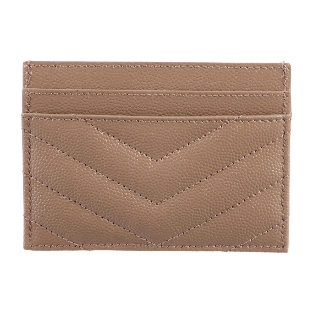 Saint Laurent Small Cassandre Matelassé Card Holder Neutrals Quilted Lambskin Leather Gold Hardware