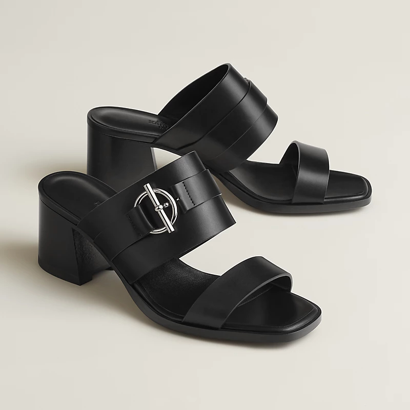 HERMES Kute Slippers High-heeled slippers Black High Heels Sandal