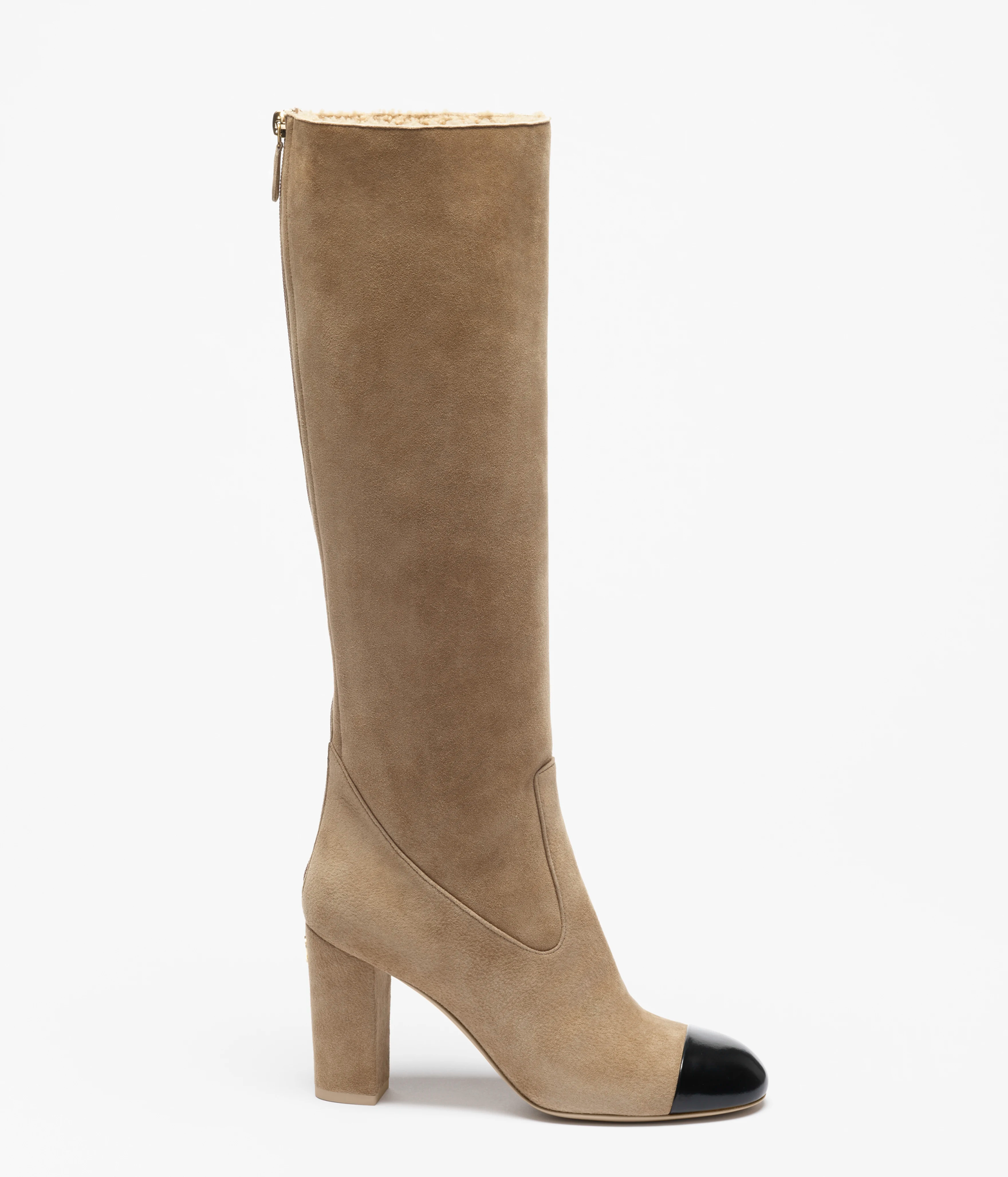 Chanel Long boots Light beige and black suede, calfskin, sheepskin