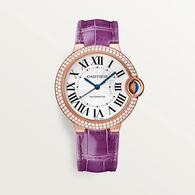 Ballon Bleu de Cartier watch 36mm rose gold diamonds leather CRWJBB0050