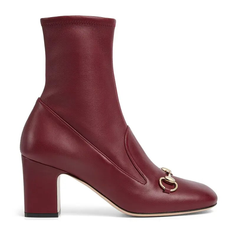 Gucci red square headed horse buckle high heels ankle boots