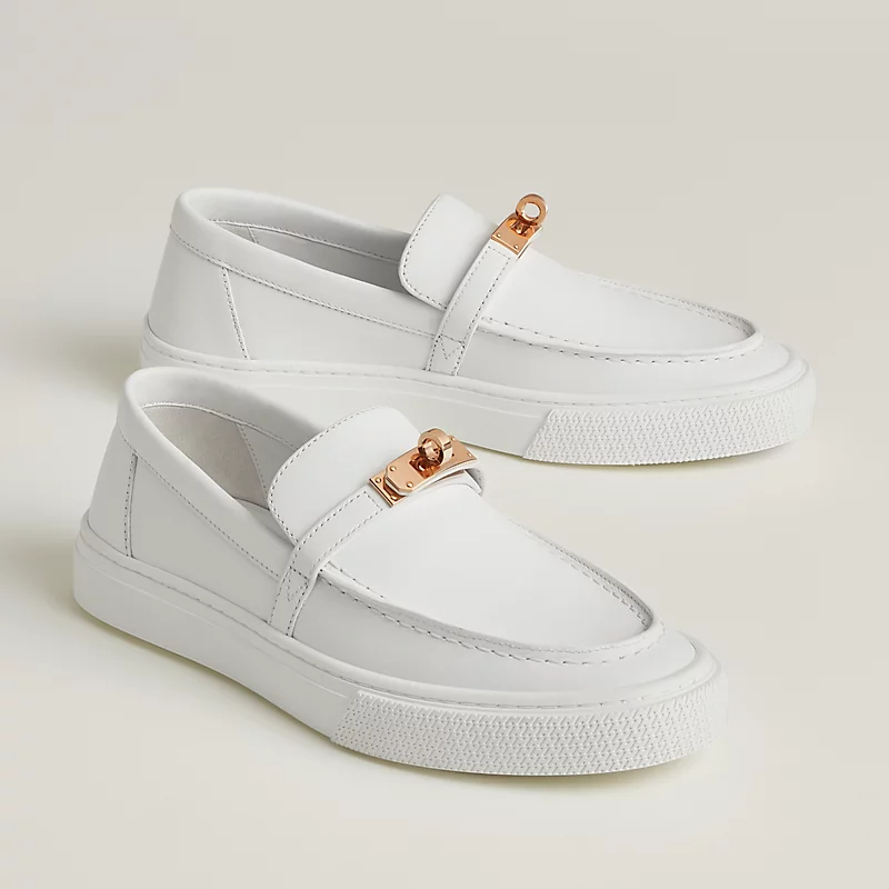 HERMES Game White Loafers