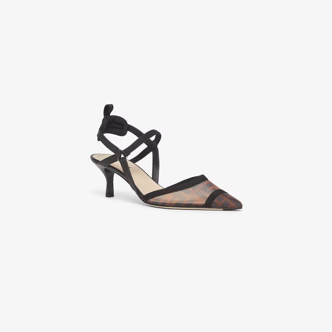 FENDI Brown FF patterned mesh medium high heels