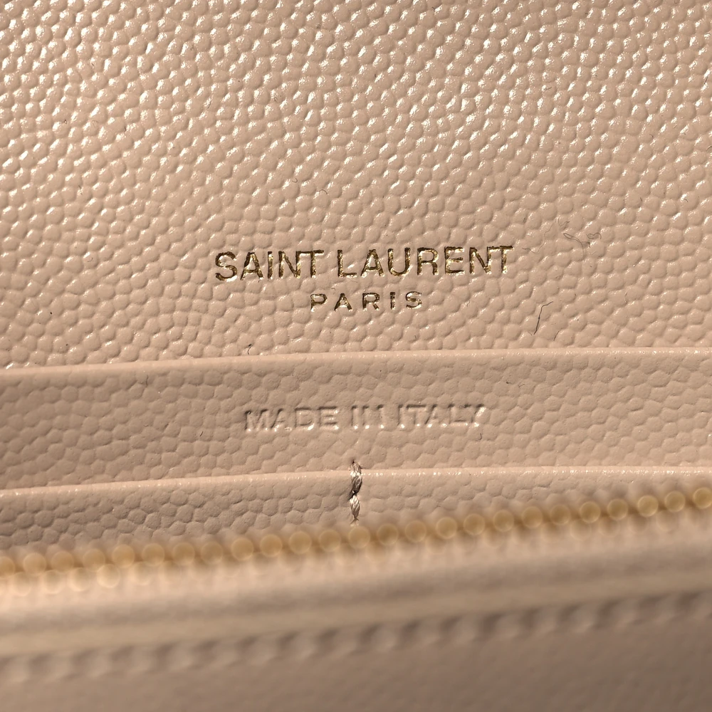 Saint Laurent Small Chain Wallet Dark Beige Triquilt Monogram Grain De Poudre Mixed Matelasse Leather Gold Hardware