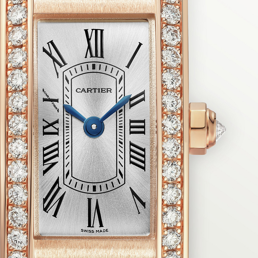 Tank Américaine watch Mini model quartz movement rose gold diamonds leather CRWJTA0041
