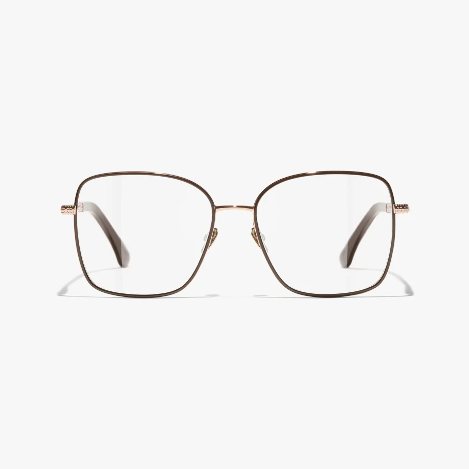 CHANEL square frame glasses black rose gold color size 57口16-145