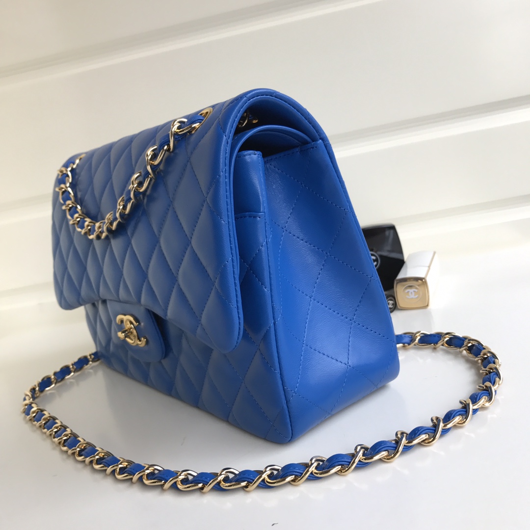 Chanel CF Blue / Navy Blue Quilted Lambskin Leather Crossbody Bags