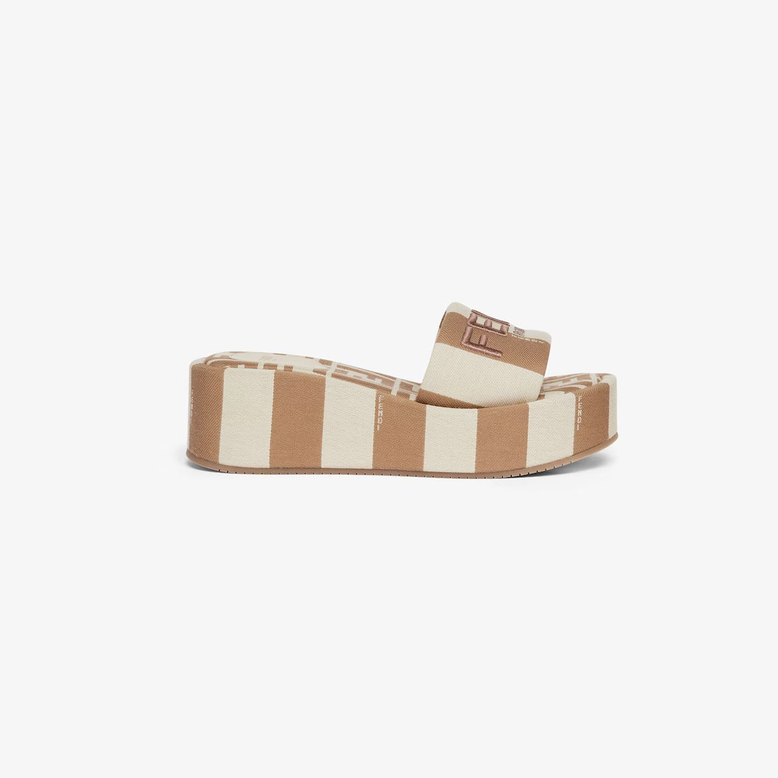 FENDI Beige canvas platform sandals slippers