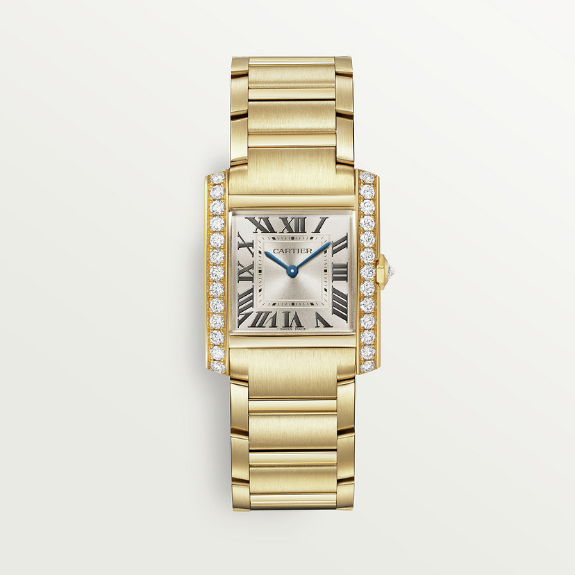 Tank Franaise watch Medium model quartz movement yellow gold diamonds CRWJTA0040