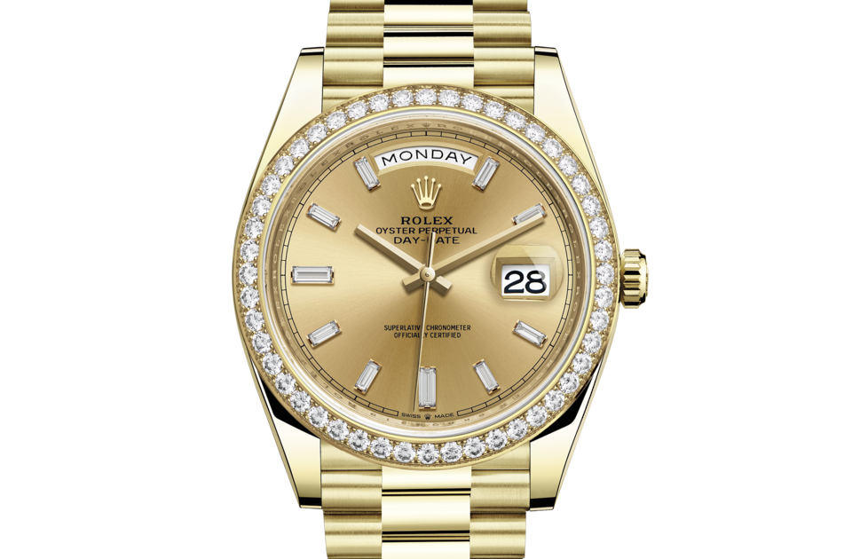 Rolex Day-Date 40 Oyster 40 mm yellow gold and diamonds Champagne-colour dial M228348RBR-0002
