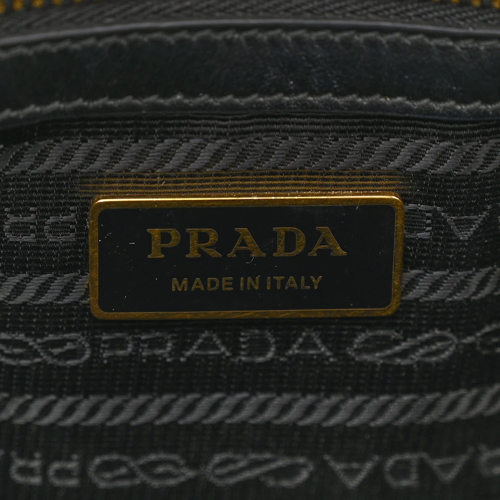 Prada Small Triangolo Symbole Embroidered Tote Black and Corda Jacquard Saffiano Leather Gold Hardware