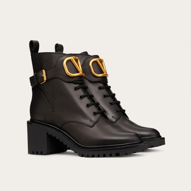 VALENTINO VLOGO SIGNATURE Calf leather Army Style ankle boots (heel height 7cm)