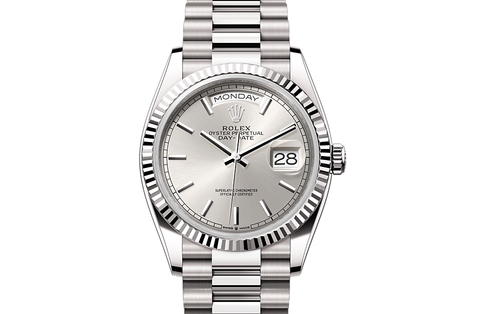 Rolex Day-Date 36 Oyster 36 mm white gold Silver dial M128239-0005