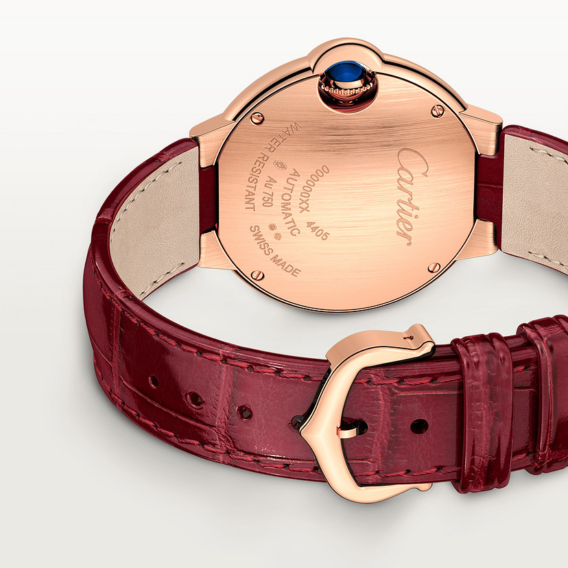 Ballon Bleu de Cartier watch 33 mm rose gold diamonds leather CRWJBB0080
