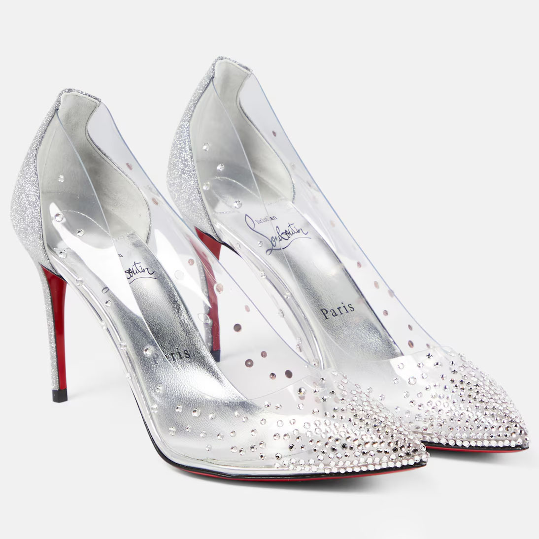Christian Louboutin Silver shimmery transparent fabric heels