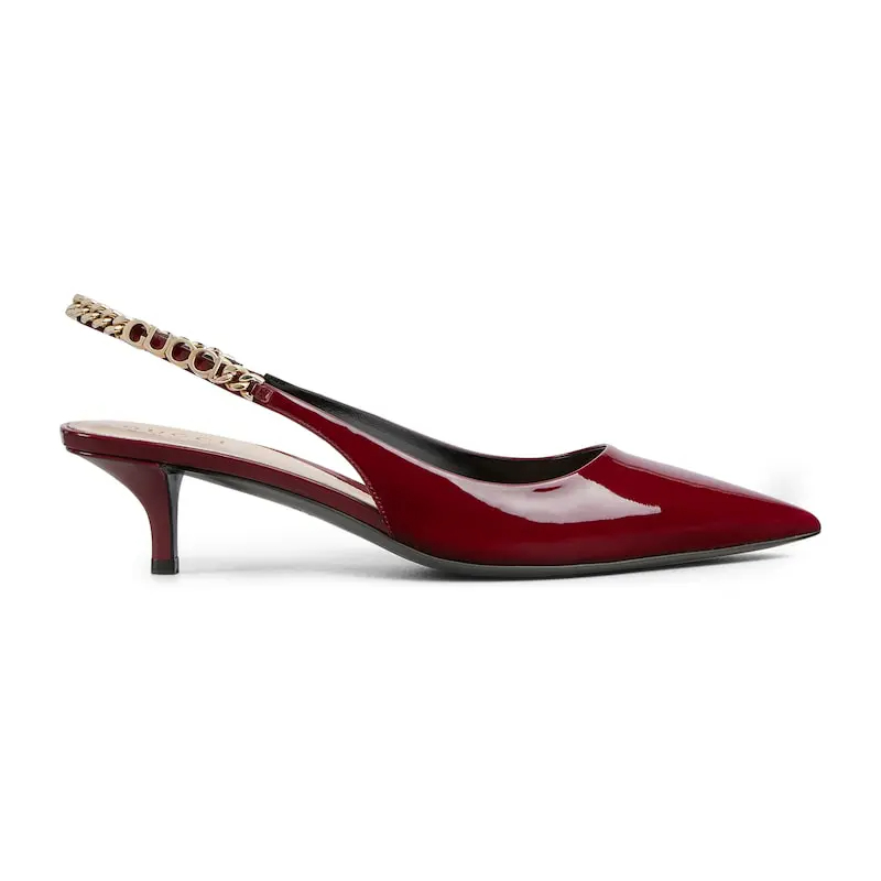 Gucci red patent leather pointed heels high heels shoes Rear lace up high heels