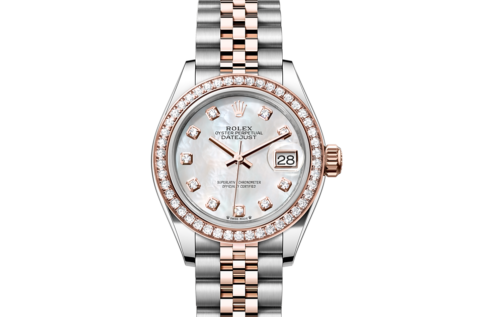 Rolex Lady-Datejust Oyster 28 mm Oystersteel Everose gold and diamonds White dial M279381RBR-0013