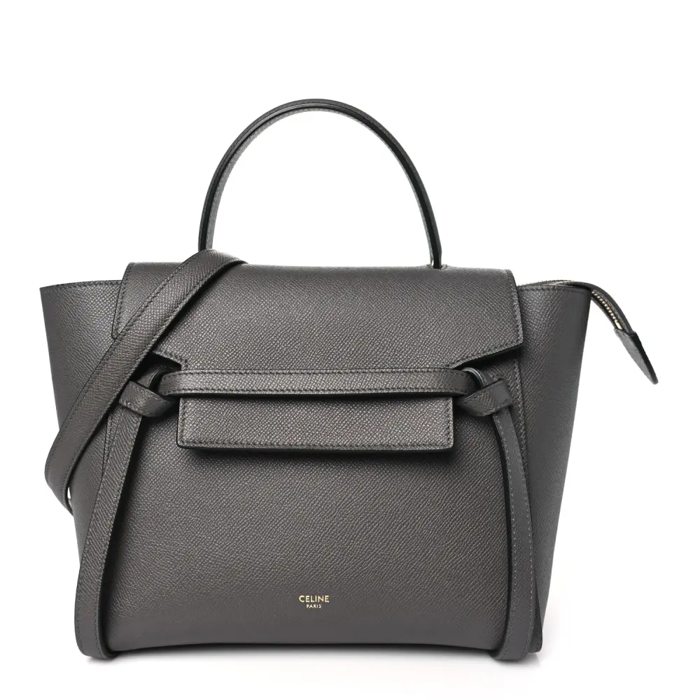Celine Micro Belt Bag Grey Grained Calfskin Leather Gold Hardware