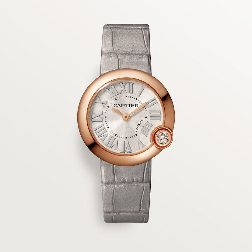 Ballon Blanc de Cartier watch 30mm quartz movement rose gold diamond leather CRWGBL0005