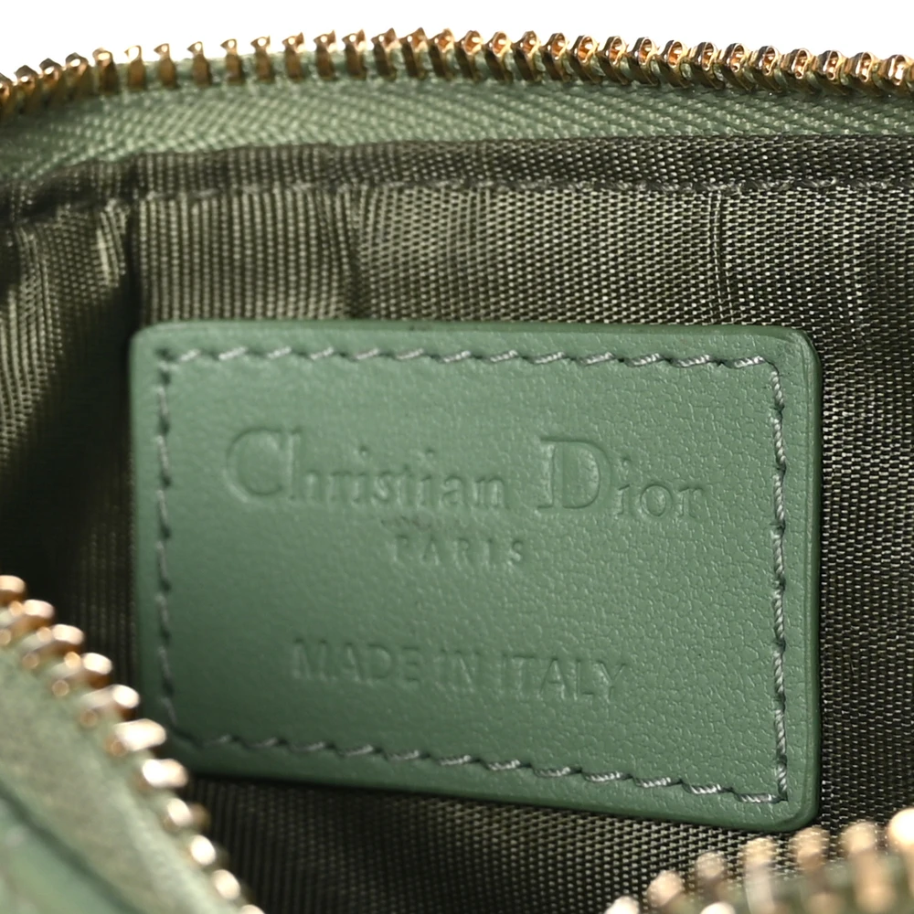 Dior Small Lady Dior Zipped Key Case Green Cannage Lambskin Leather Gold Hardware