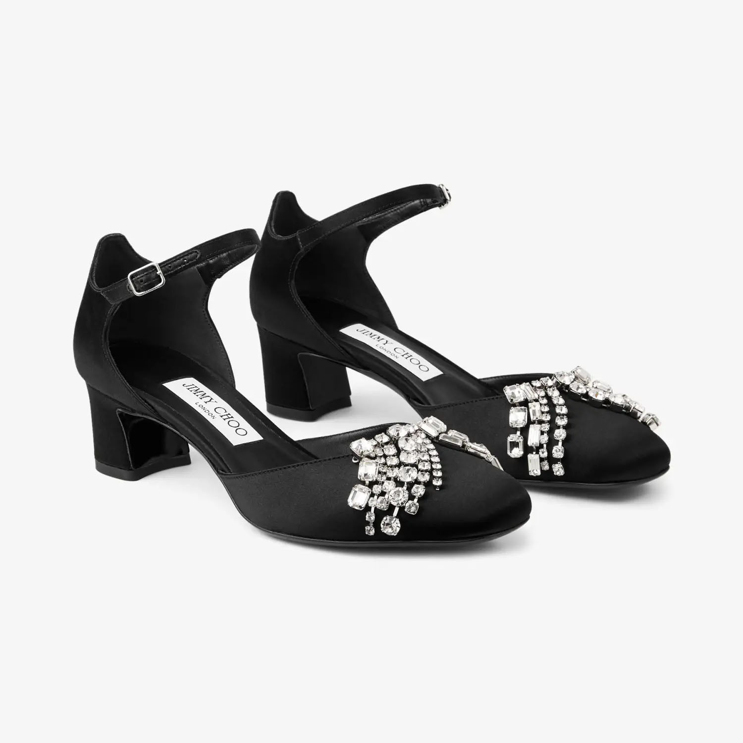 JIMMY CHOO Black satin high heel thick heel shoes