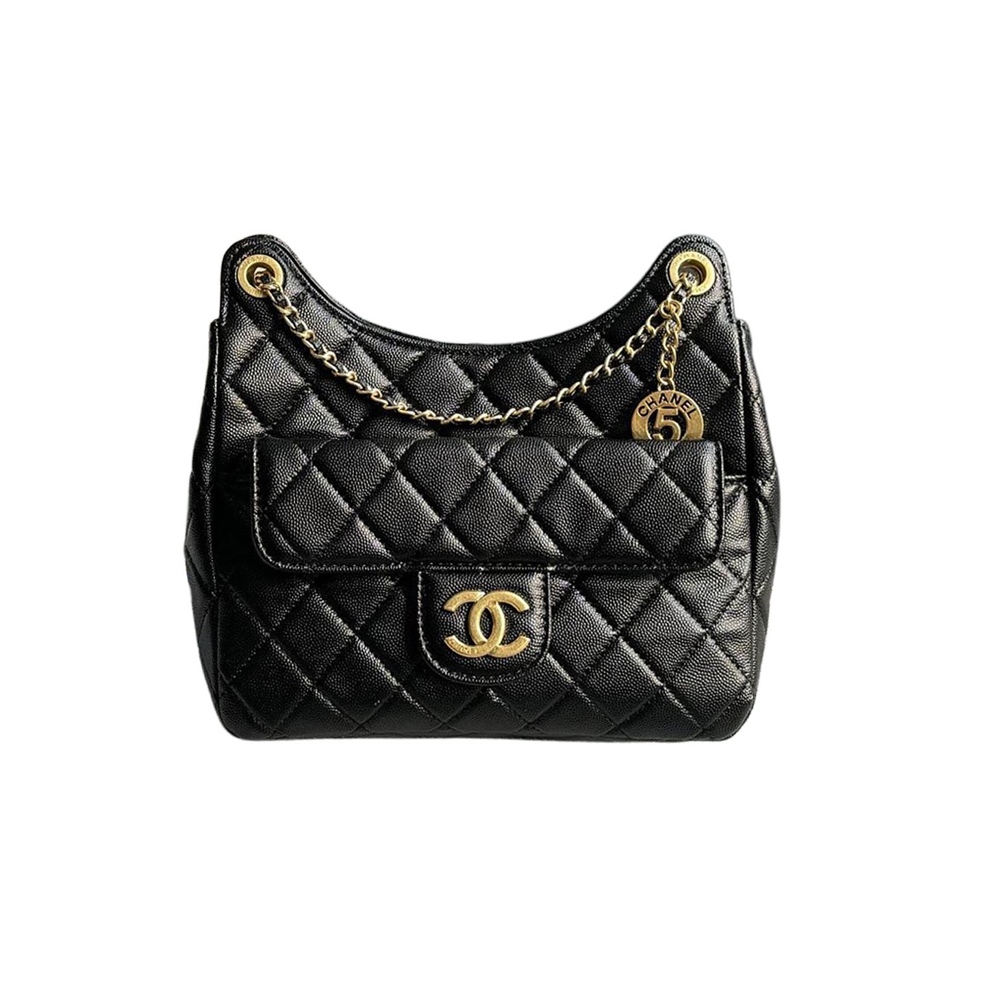 Chanel Black / White Quilted Caviar Leather / Quilted Lambskin Leather Crossbody Bags
