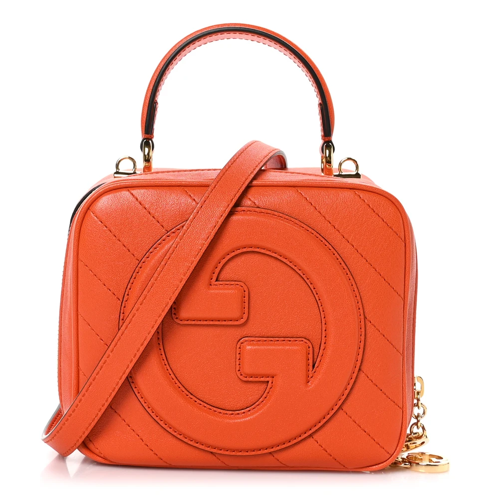 Gucci Small Diagonal Stitched Blondie Shoulder Bag Orange Calfskin Leather Gold Hardware