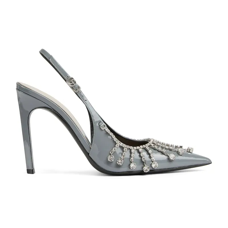 Gucci blue pointed heels crystal high heels shoes Rear lace up high heels
