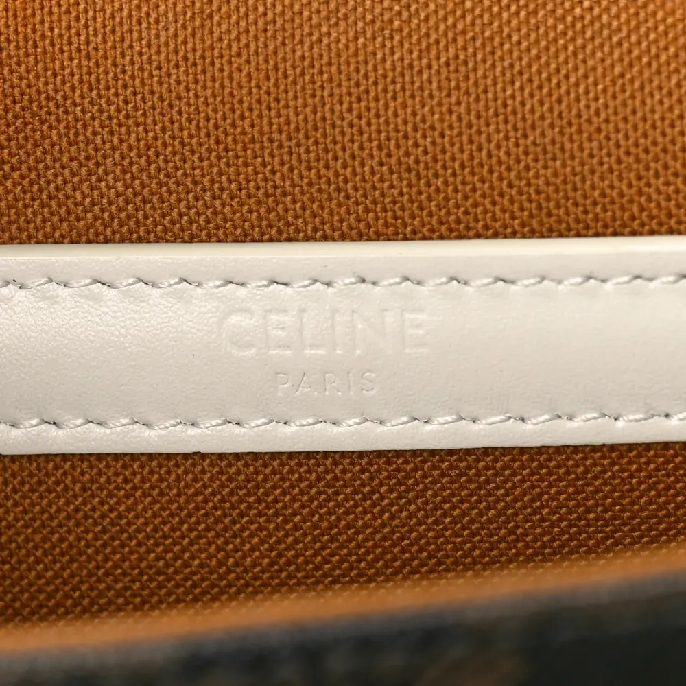 Celine Medium Folco Bag White Triomphe Canvas Gold Hardware
