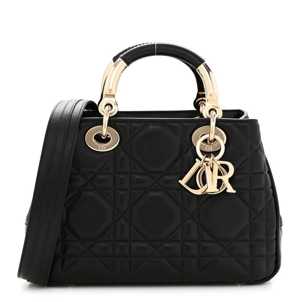 Dior Small The Lady 95.22 Black Calfskin Cannage Dark Silver Hardware