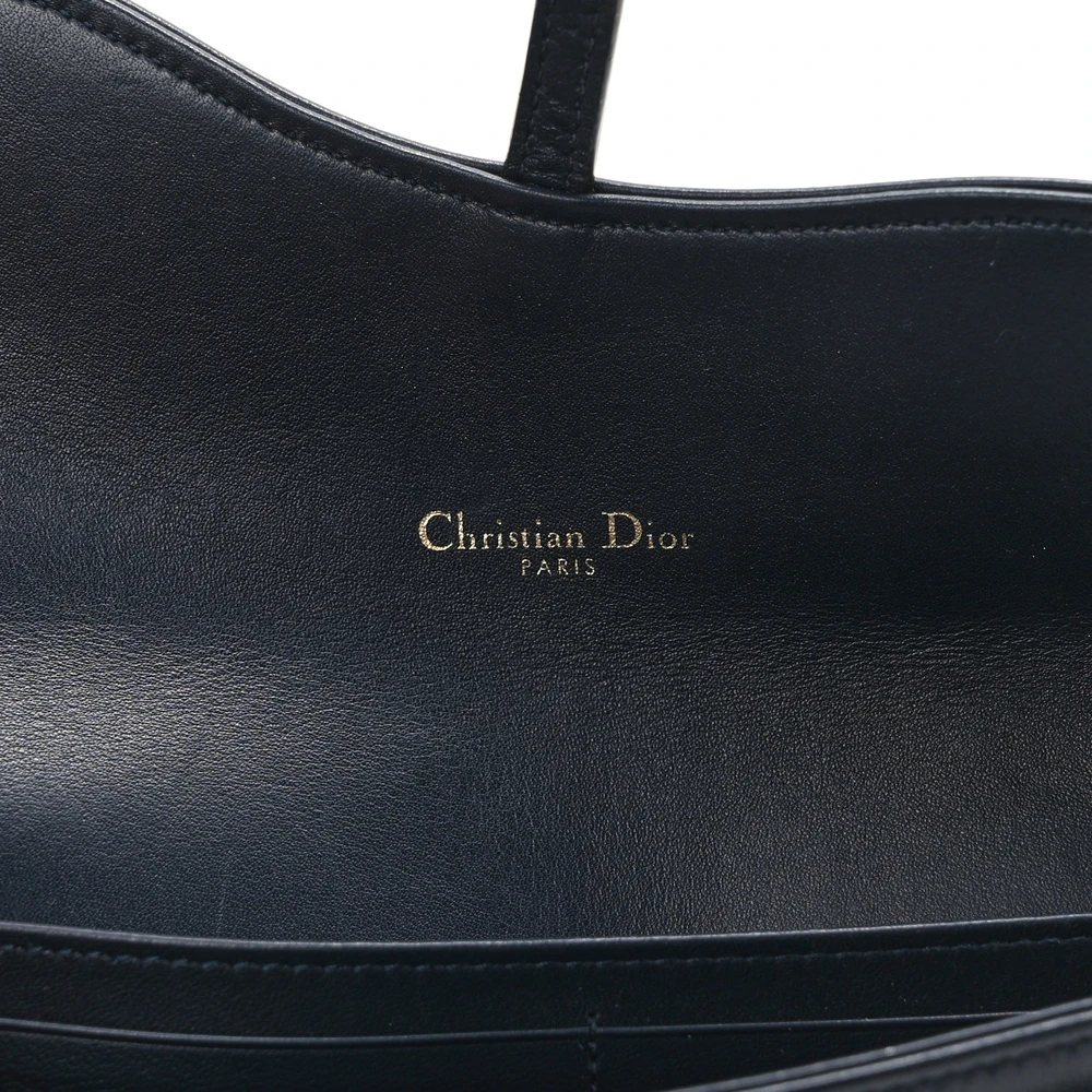 Dior Mini Saddle Chain Long Wallet Blue Oblique Canvas Gold Hardware