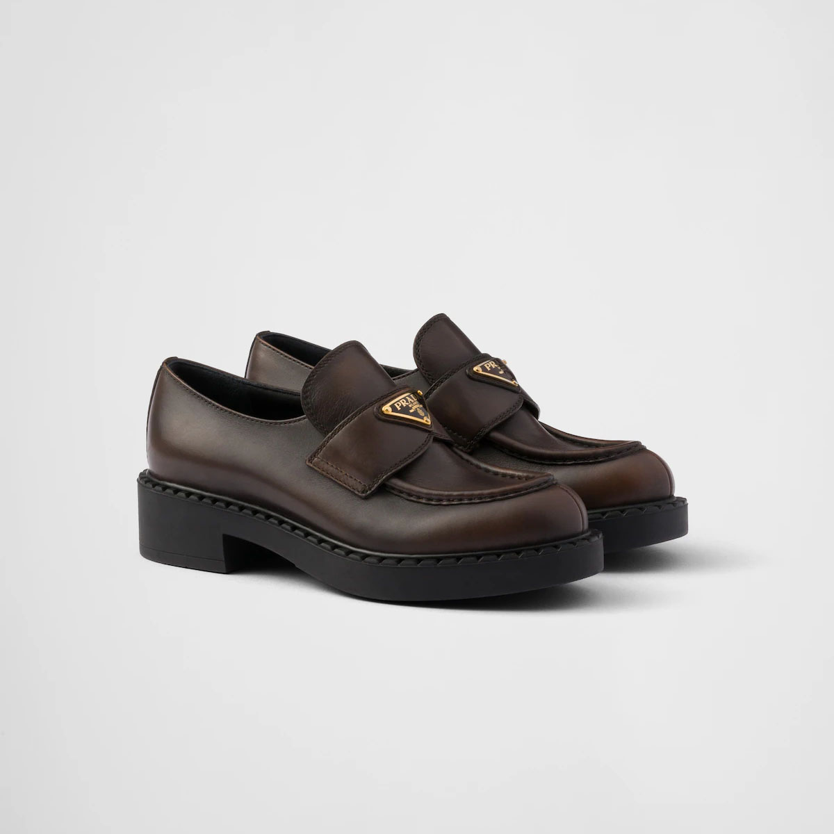 PRADA Dark brown Chocolate leather loafers