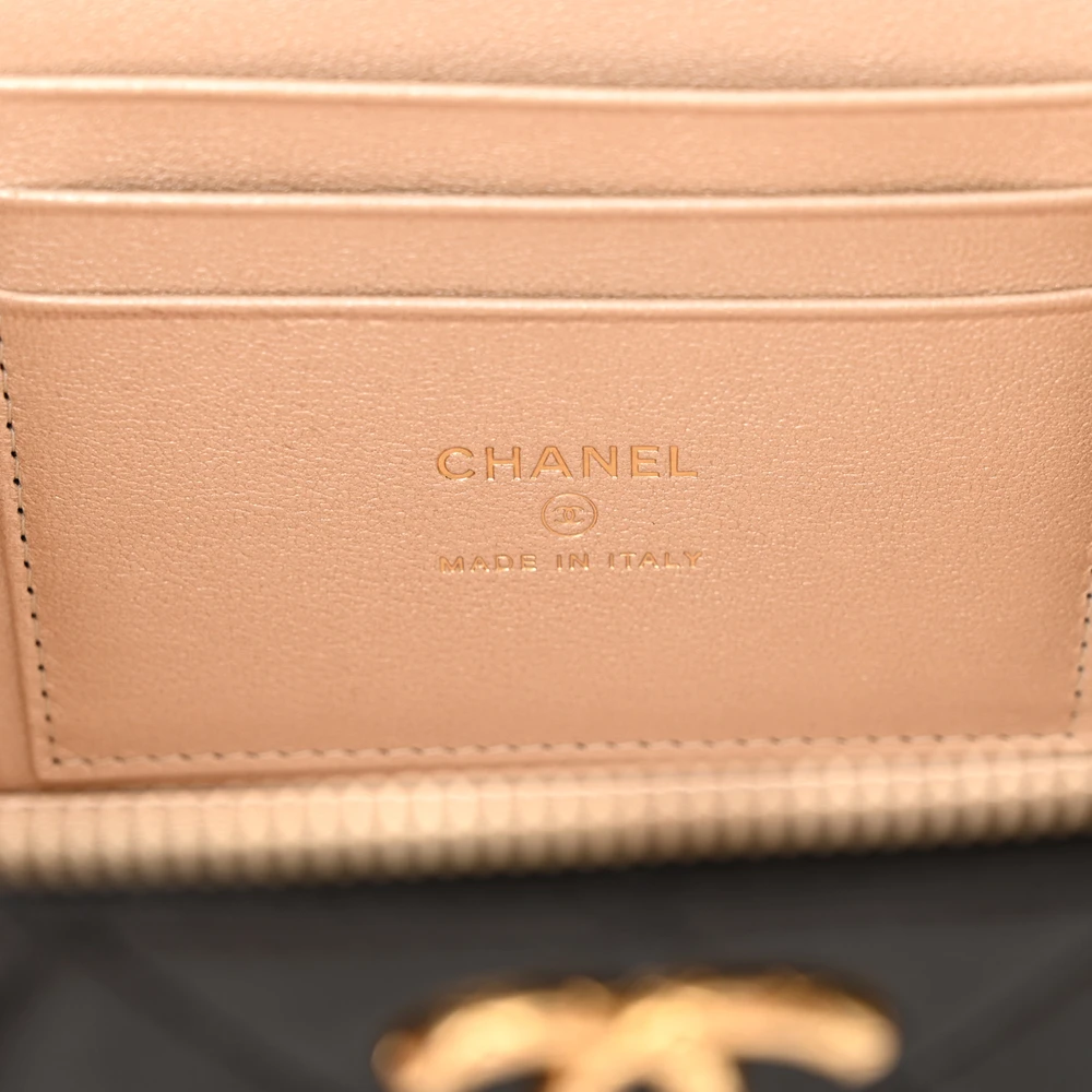 Chanel CC Dynasty Vanity Case Small Black Quilted Lambskin Leather Gold Hardware