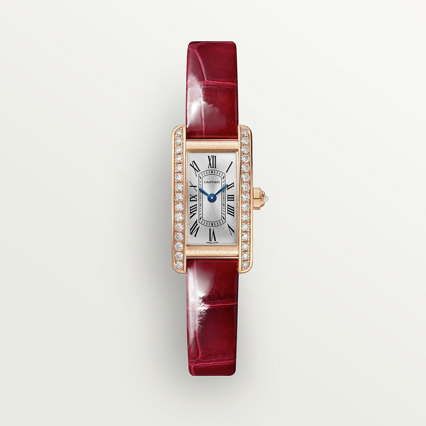 Tank Américaine watch Mini model quartz movement rose gold diamonds leather CRWJTA0041