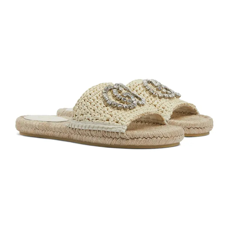 Gucci white double G rope soled shoes flat bottom slippers