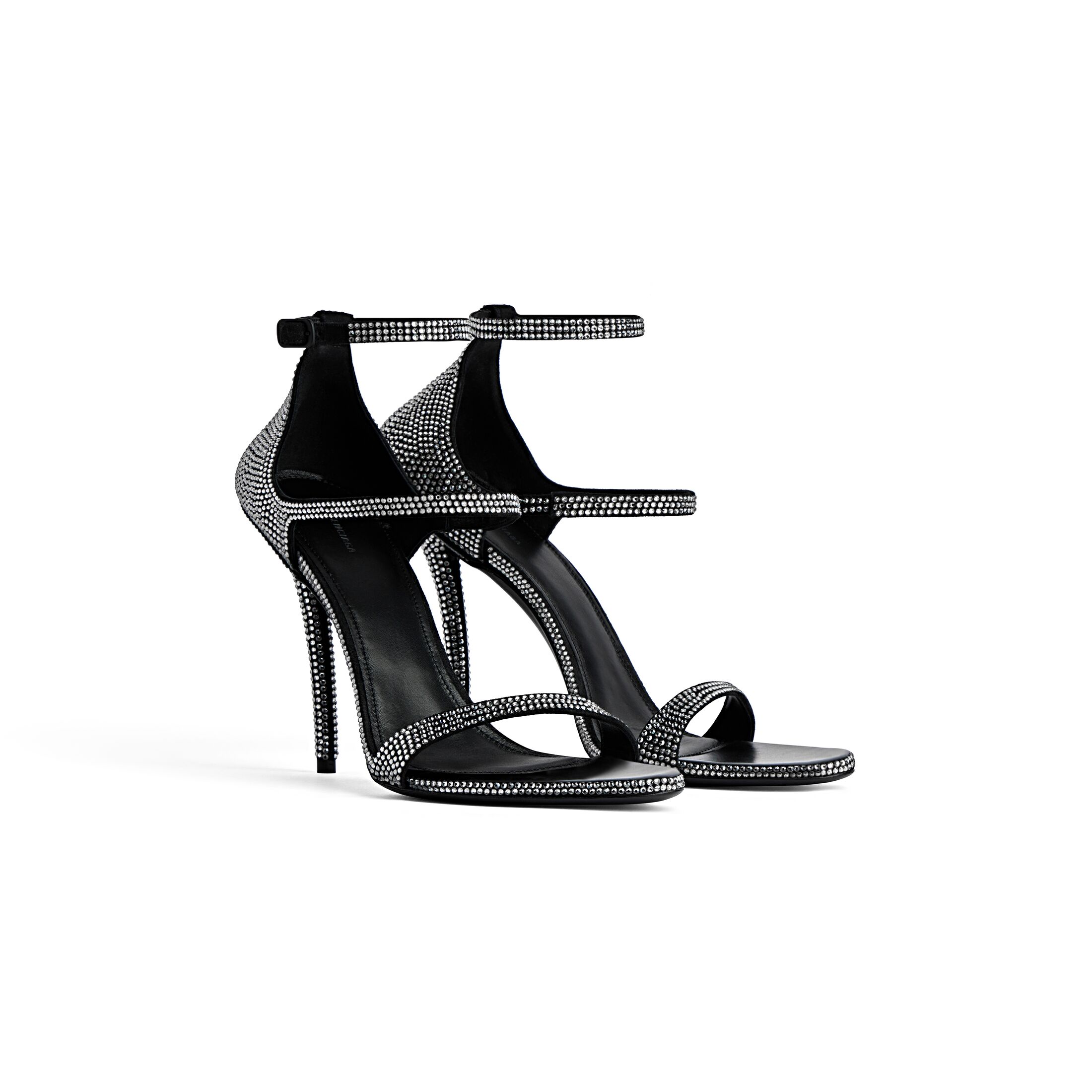 BALENCIAGA HONEY Rhinestone 110mm sandals black pointed stiletto heels