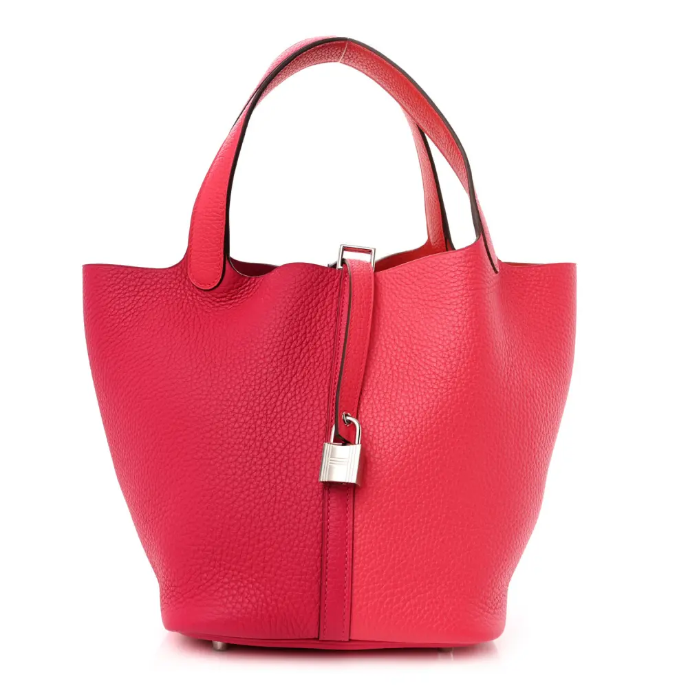 Hermès Casaque Picotin Lock 22 MM Rose Extrême / Rose Mexico / Rouge de Coeur Taurillon Clemence Leather Palladium Silver Hardware