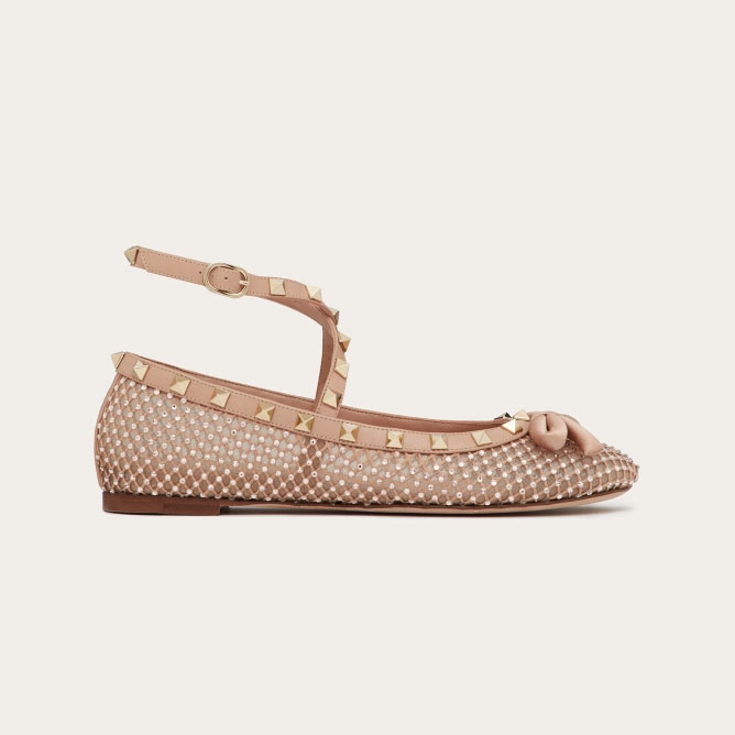 VALENTINO Rivet embellished grid ballet flats