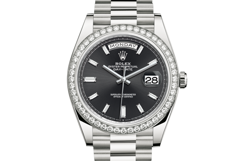 Rolex Day-Date 40 Oyster 40 mm white gold and diamonds Bright black dial M228349RBR-0003