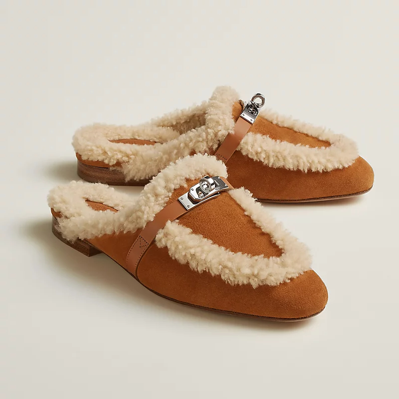 HERMES Oz Mule Brown Slippers