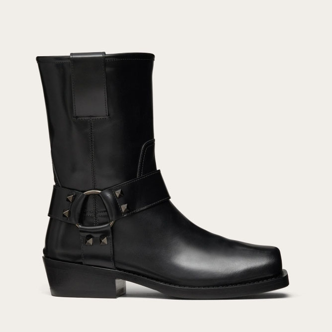 VALENTINO ROCKSTUD Calf leather Motorcycle ankle boots (heel height 4cm)