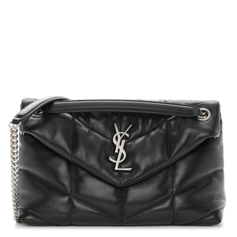 Saint Laurent Small Loulou Chain Satchel Black Quilted Puffer Monogram Lambskin Leather Silver Hardware