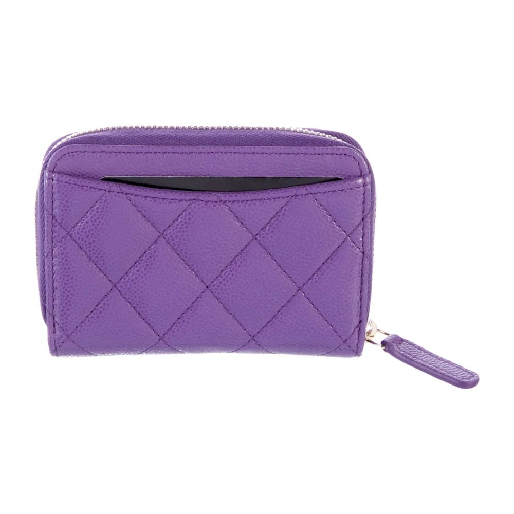 Chanel Small Interlocking CC Logo Wallet Purple Caviar Leather Gold Hardware