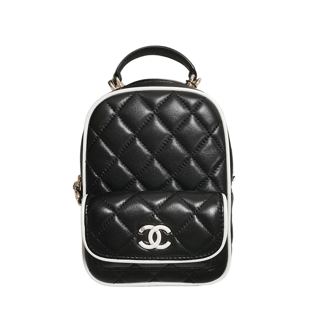 Chanel Black / White Quilted Lambskin Leather