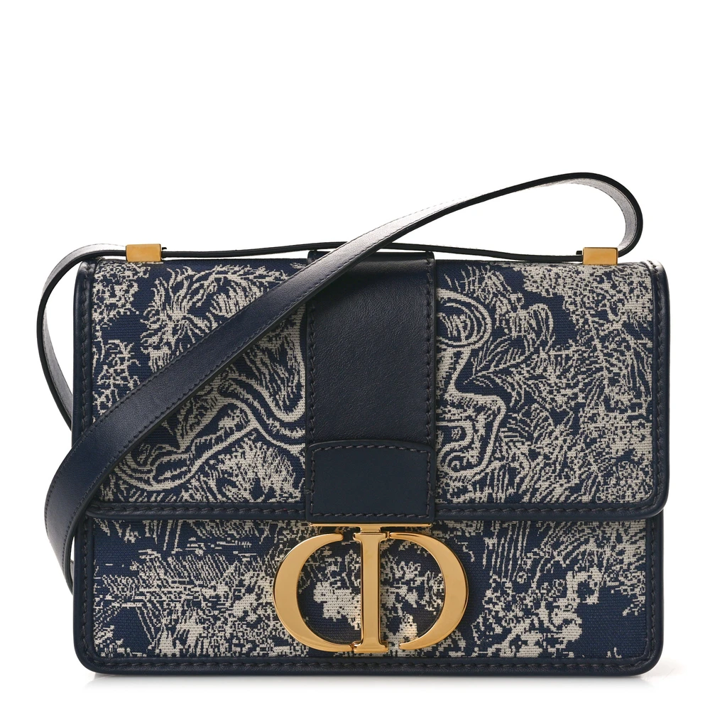 Dior Medium Montaigne 30 Toile De Jouy Flap Bag Blue Reverse Canvas Gold Hardware