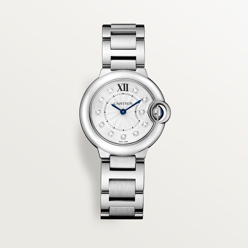 Ballon Bleu de Cartier watch 28 mm quartz movement steel diamonds CRW4BB0029