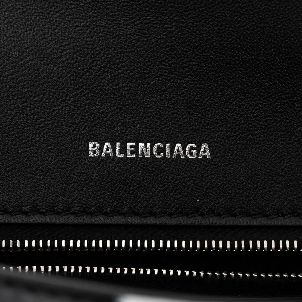 Balenciaga Small Hourglass Top Handle Bag Black/White Smooth Calfskin Leather Spray Polka Dot Silver Hardware
